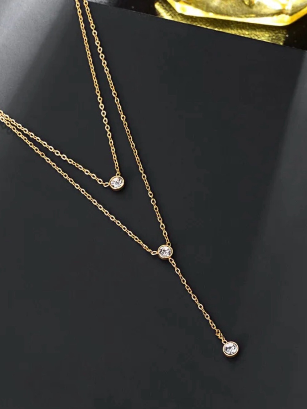 Gold Layered Lariat Necklace | PVD Gold-Coated Stainless Steel - Picture 2 of 2